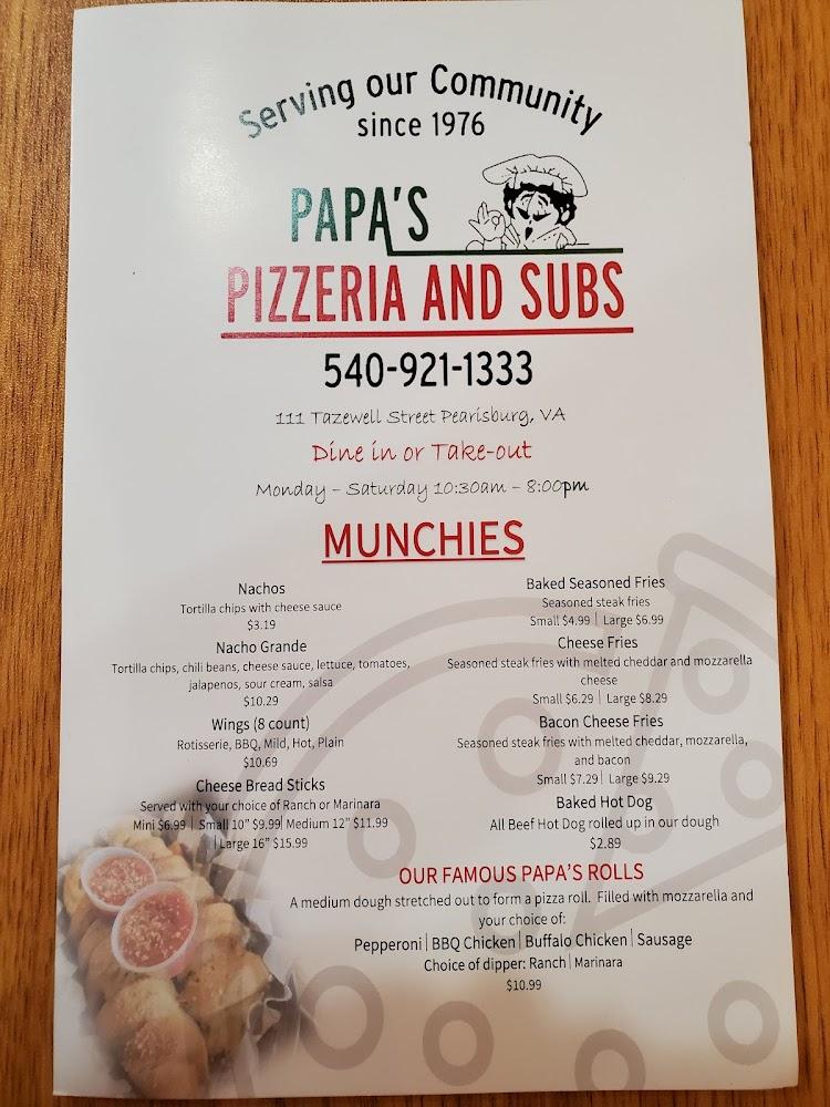 Papa's Pizzeria & Subs Menu image 1
