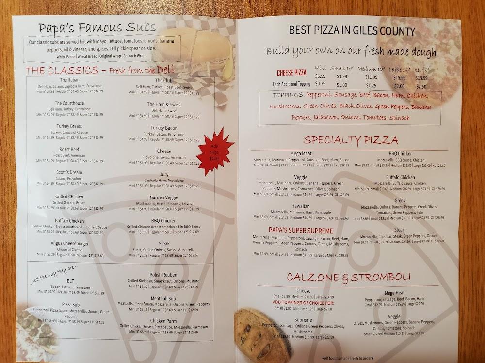 Papa's Pizzeria & Subs Menu image 2